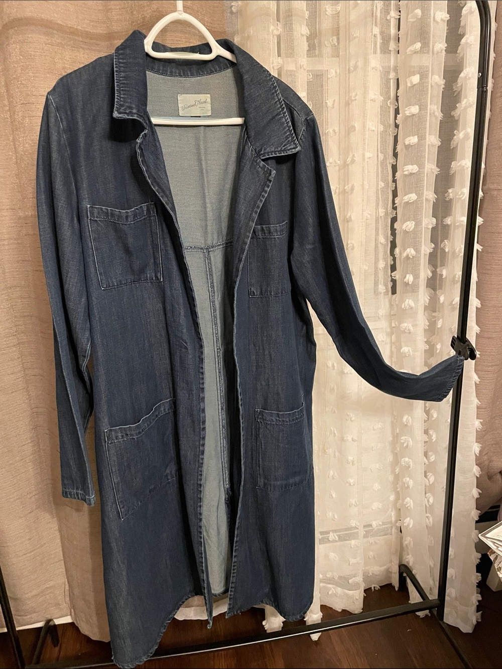 Longline Women's Denim Duster Jacket in Dark Blue